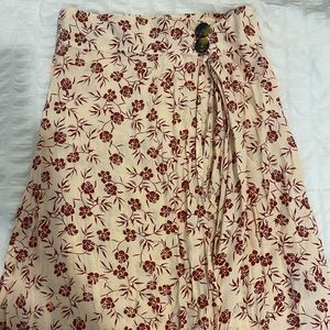 anthropologie pink floral midi skirt